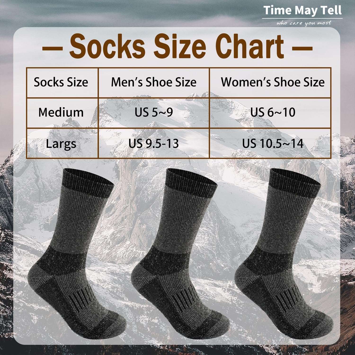 Time May Tell Men's Merino Wool Hiking Cushion Socks Thermal Warm Crew