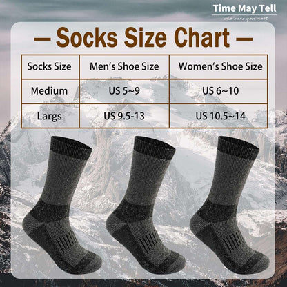 Time May Tell Men's Merino Wool Hiking Cushion Socks Thermal Warm Crew