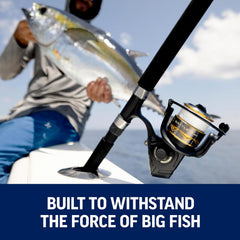 Penn Battle IV spinning fishing reel with sleek black design and stainless steel components, ideal for saltwater fishing.