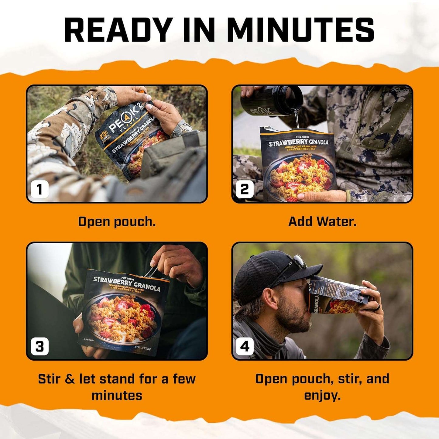 Peak Refuel Strawberry Granola 2-Pack  - Freeze Dried Backpacking, Camping & Emergency Prep Food  - 2 Servings Pouches