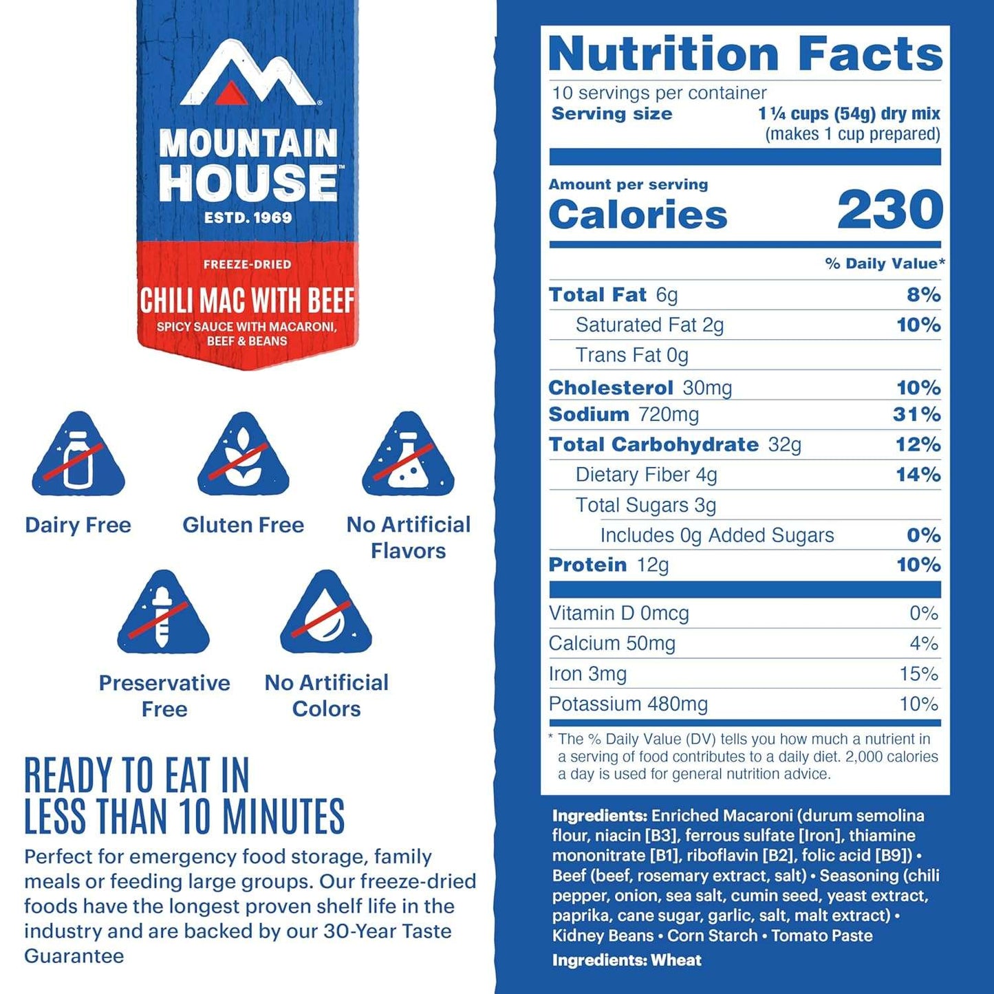 Mountain House Chili Mac with Beef Freeze-Dried Camping Food, 10 Servings