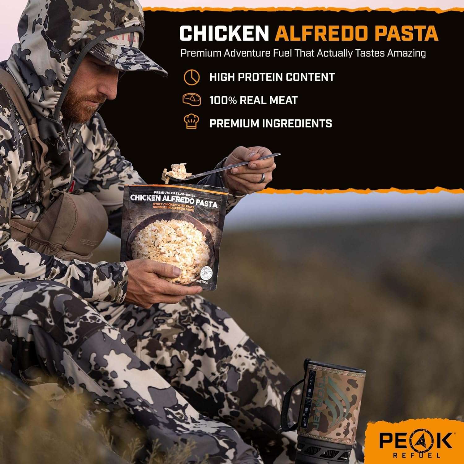 Peak Refuel Chicken Alfredo Pasta  - Premium Freeze Dried Camping Food  - Backpacking & Hiking MRE Meals  - Just Add Water  - 100% Real Meat  - 48g of Protein  - 2 Serving Pouch (2 Serving)