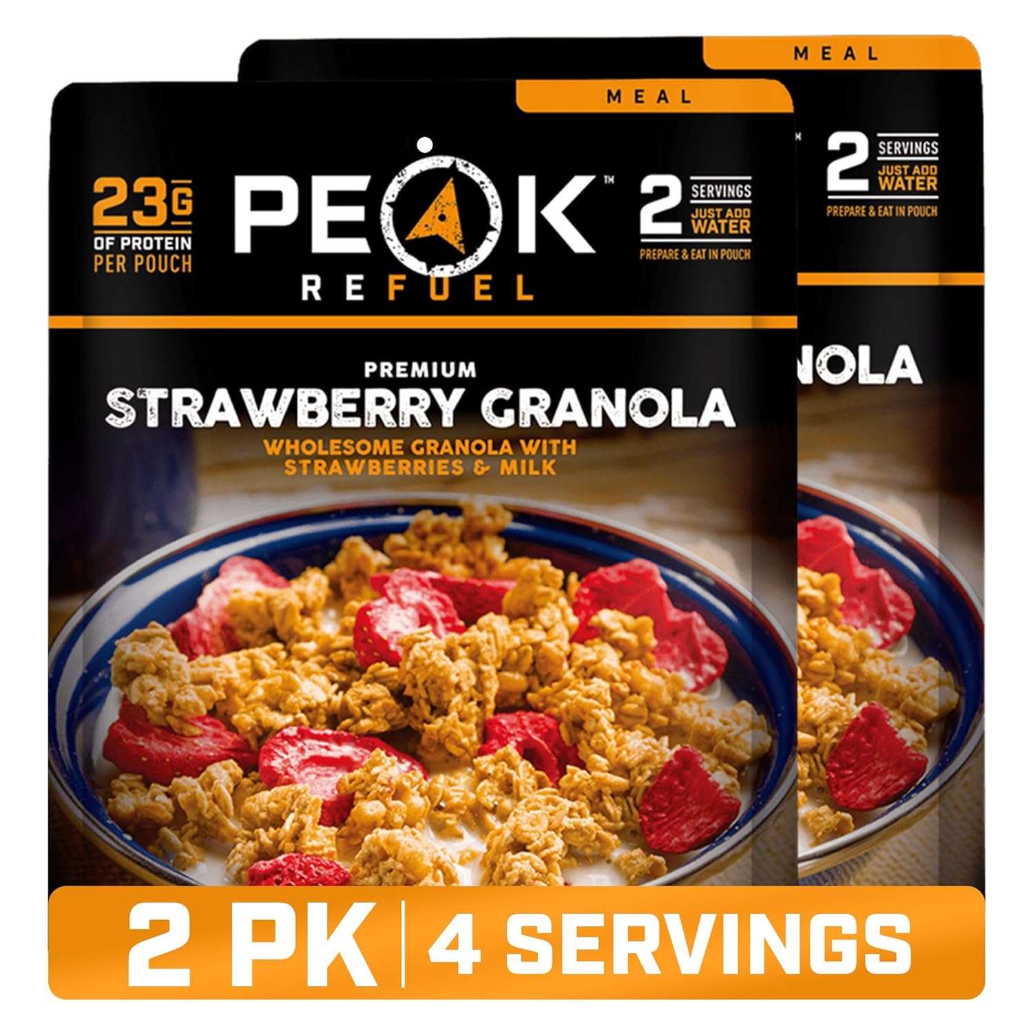 Peak Refuel Strawberry Granola 2-Pack  - Freeze Dried Backpacking, Camping & Emergency Prep Food  - 2 Servings Pouches