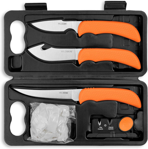 Outdoor Edge Wild-Pak 4-piece hunting knife set with belt sheath