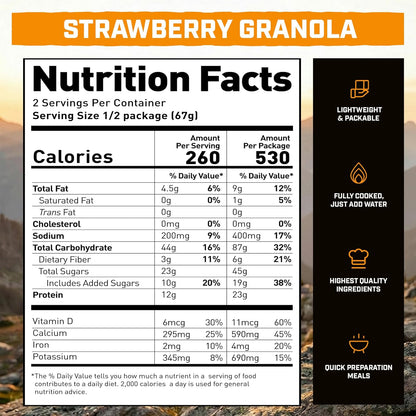 Peak Refuel Strawberry Granola 2-Pack  - Freeze Dried Backpacking, Camping & Emergency Prep Food  - 2 Servings Pouches