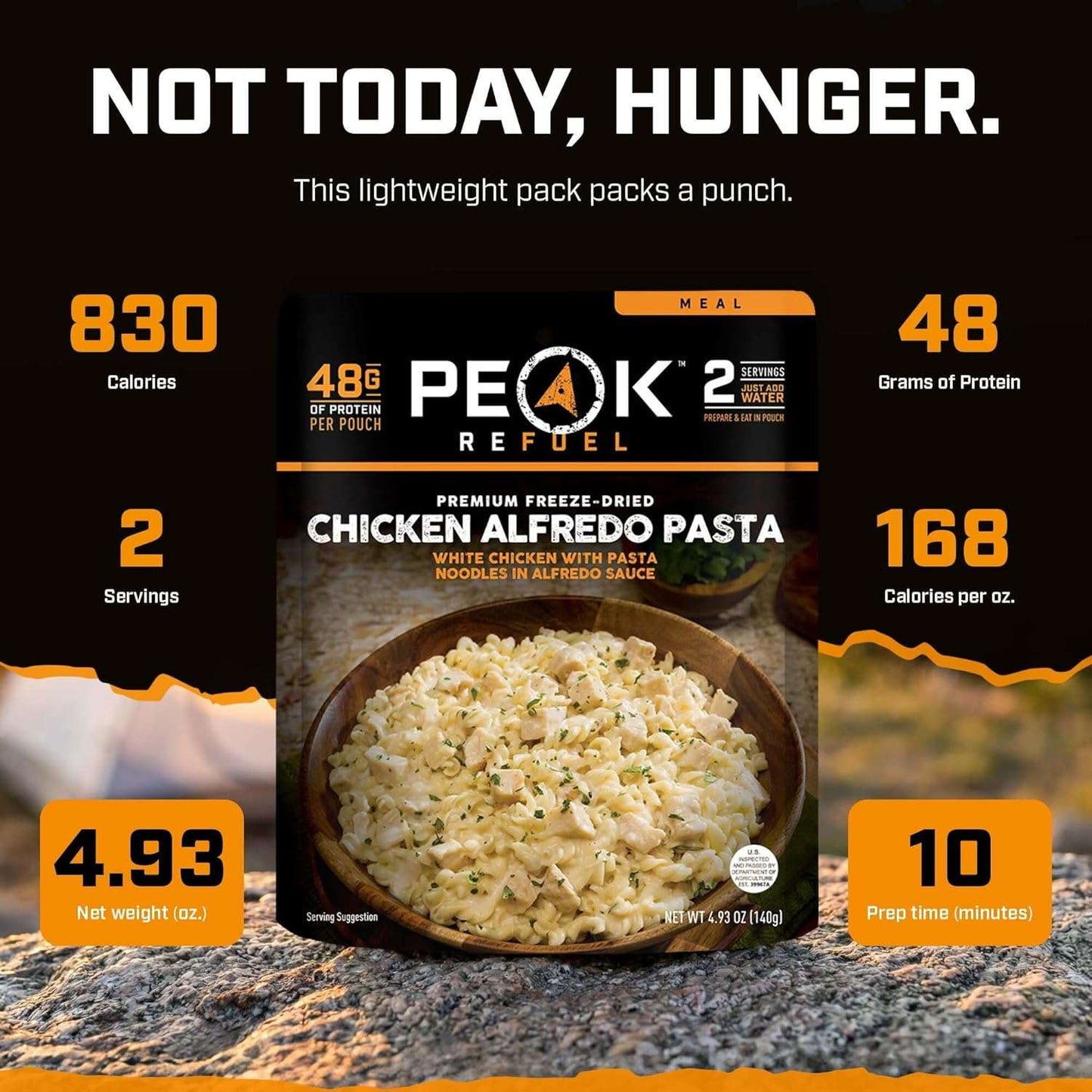 Peak Refuel Chicken Alfredo Pasta  - Premium Freeze Dried Camping Food  - Backpacking & Hiking MRE Meals  - Just Add Water  - 100% Real Meat  - 48g of Protein  - 2 Serving Pouch (2 Serving)