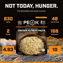 Peak Refuel Chicken Alfredo Pasta  - Premium Freeze Dried Camping Food  - Backpacking & Hiking MRE Meals  - Just Add Water  - 100% Real Meat  - 48g of Protein  - 2 Serving Pouch (2 Serving)
