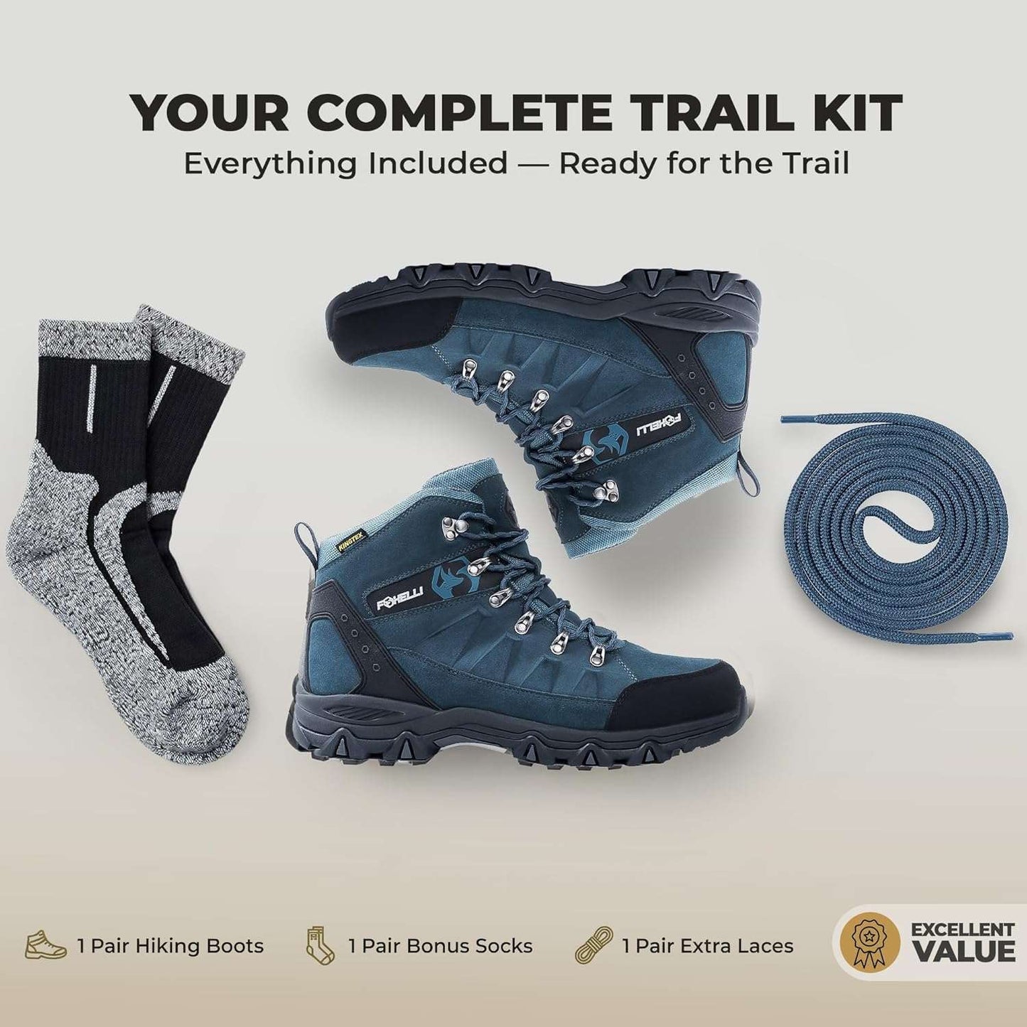Foxelli Men’s Hiking Boots – Waterproof Breathable & Lightweight Suede Leather Hiking Boots for Men