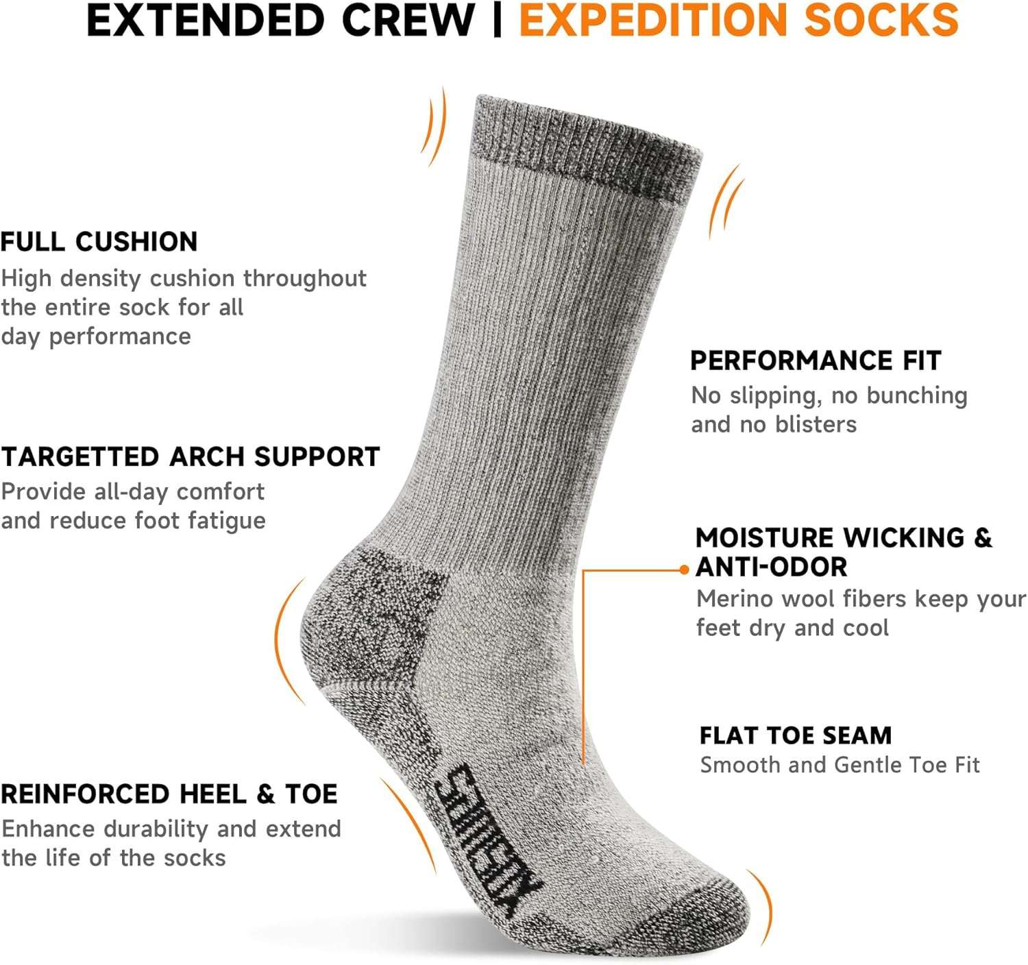 SAMSOX Merino Wool Boot Socks, Made in USA, Heavyweight with Full Cushion