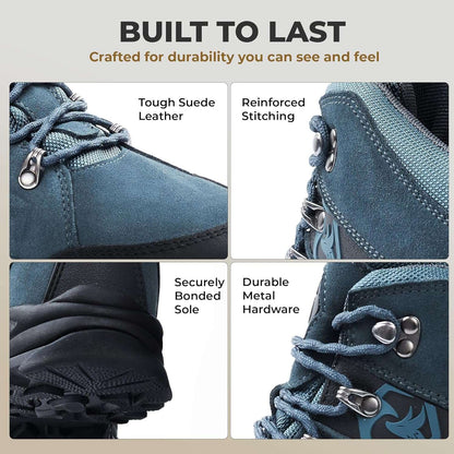 Foxelli Men’s Hiking Boots – Waterproof Breathable & Lightweight Suede Leather Hiking Boots for Men