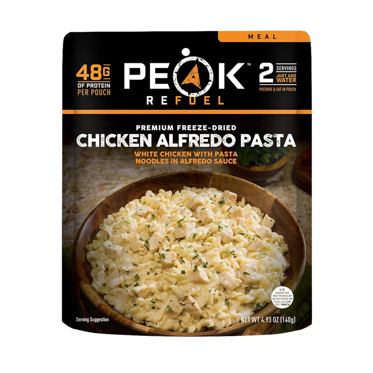 Peak Refuel Chicken Alfredo freeze-dried backpacking meal pouch