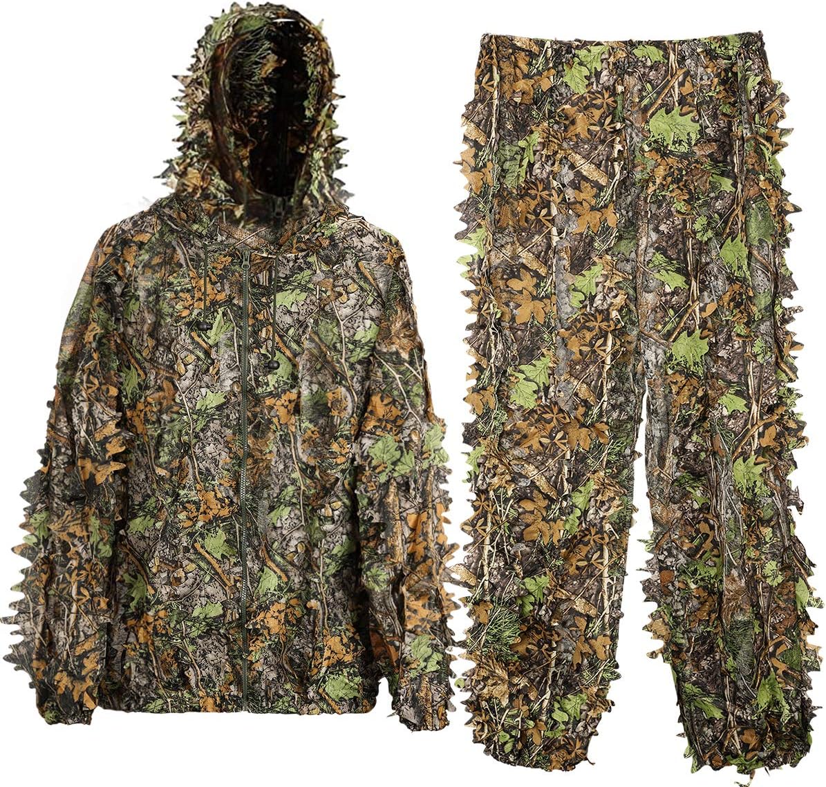 3D Leafy Ghillie Suit with Over 1,000 Laser-Cut Leaves - Lightweight and Breathable Camouflage for Hunting, Paintball, and Airsoft