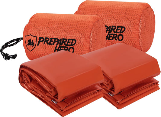 Prepared Hero Survival Bag - 2 Pack - Emergency Sleeping Bag, Thermal Bivy Sack for Camping, Hiking, Outdoor. Lightweight, Portable, Survival Shelter.