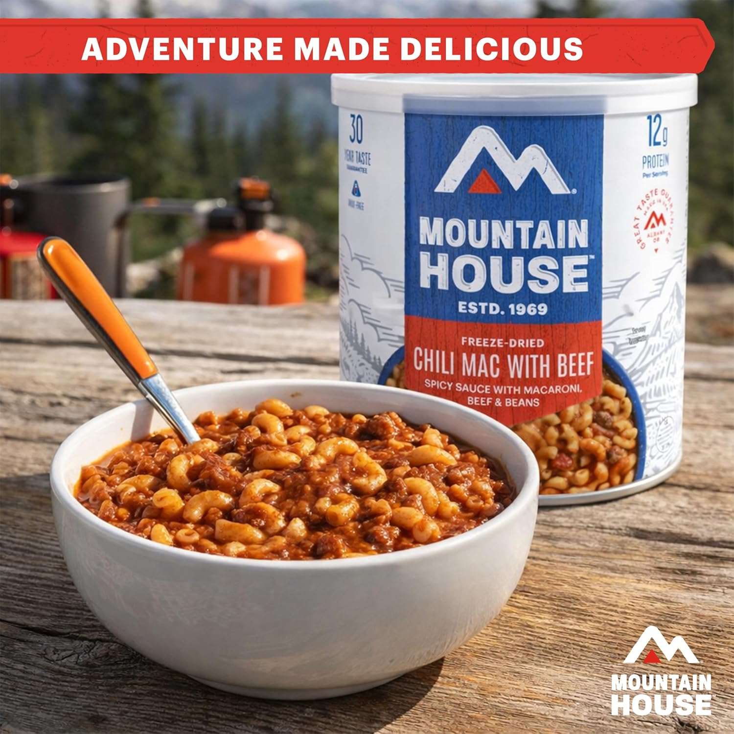 Mountain House Chili Mac with Beef & Freeze-Dried Food for Camping, 10 Servings, 30-Year Shelf-Life