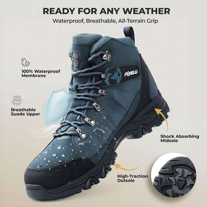 Foxelli Men’s Hiking Boots – Waterproof Breathable & Lightweight Suede Leather Hiking Boots for Men