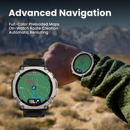 Amazfit T-Rex Ultra 2 Outdoor Smartwatch 51mm Titanium Body, Dual-Band GPS, Offline Maps, Black