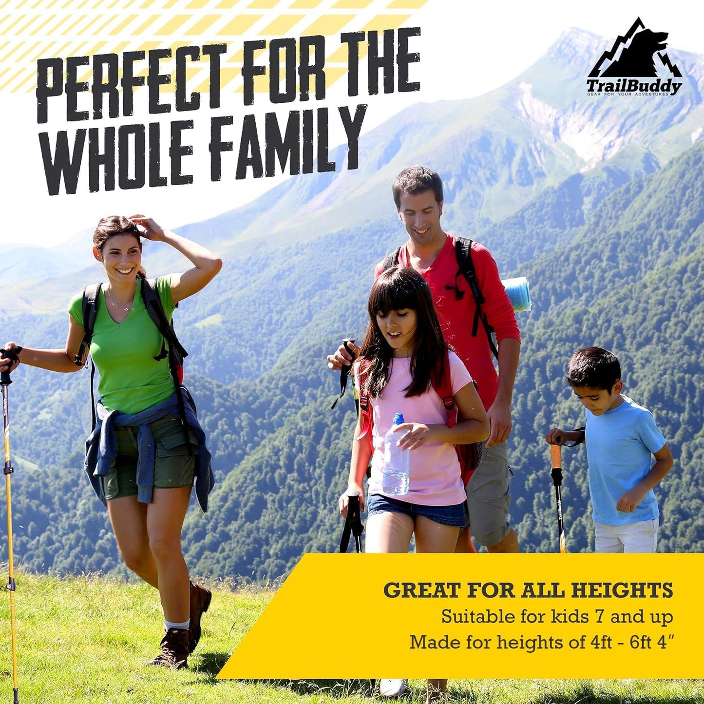 TrailBuddy Trekking Poles – Lightweight 7075 Aluminum Hiking Poles for Women, Men & Seniors – Collapsible Walking Sticks for Travel, Trails & Balance