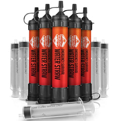5-pack emergency water filter straws with individual hollow fiber straw shown