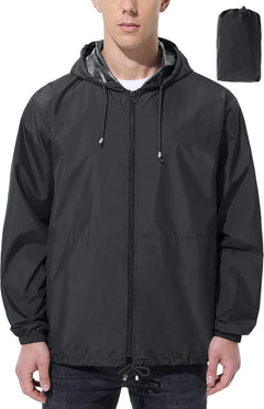 UIQUR Mens Rain Jacket Raincoat Windbreaker Running Waterproof Lightweight Packable with Hood Travel Hiking Cycling
