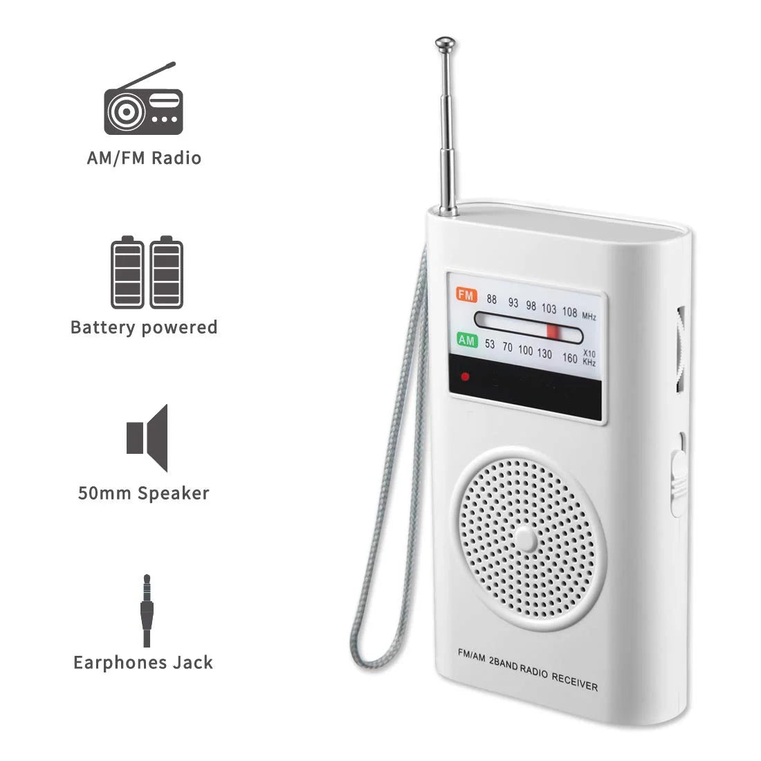 Portable AM FM Radio with Superior Reception and Headphone Jack - White - Peak Performance Outfitters