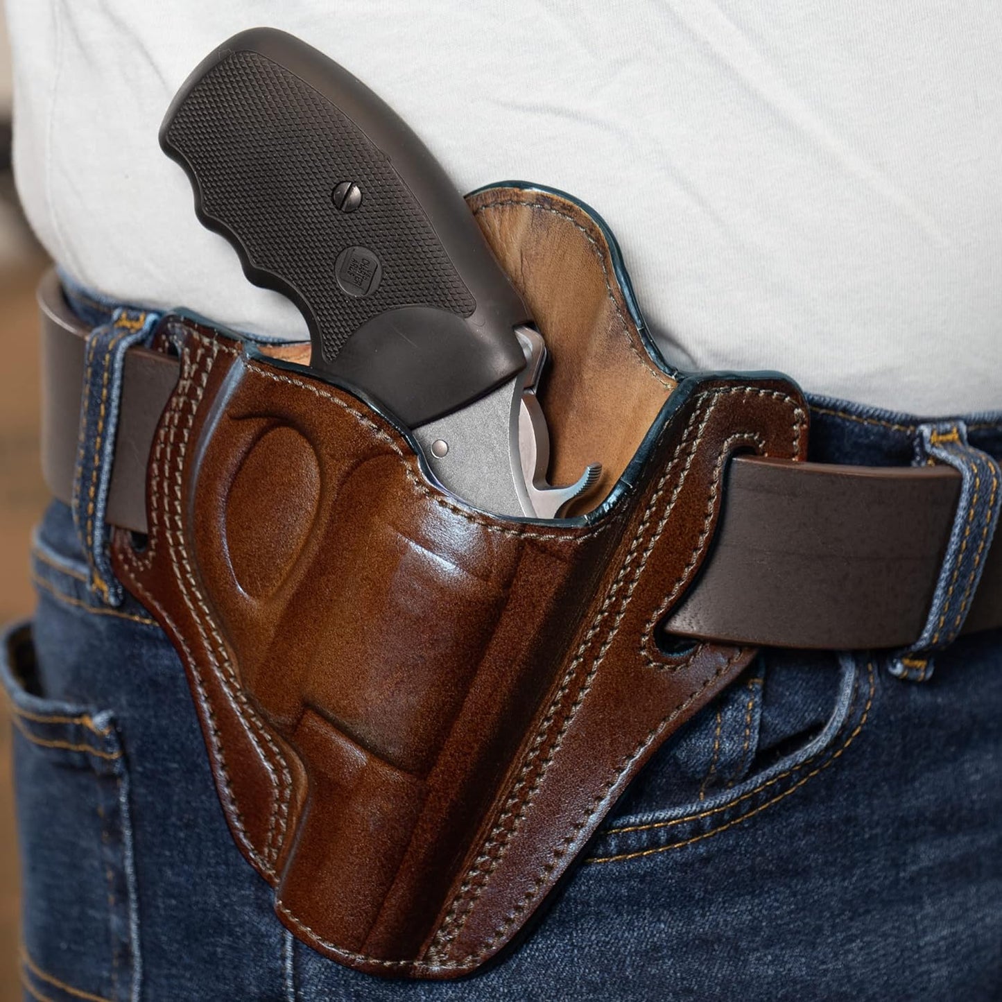 Leather OWB Holster for S&W J Frame, Ruger LCR, SP101, and Other 38 Special Snub Nose Revolvers with 2.25 Barrel - Peak Performance Outfitters