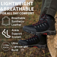 SHULOOK Men'S Waterproof Hiking Boots Non-Slip Lightweight Mid Top Ankle Boot Breathable Hiker Trekking Shoes