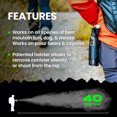 Griz Guard Bear Spray W/Holster 40 Ft Range, Maximum Strength, Epa-Registered Spray for Bears, Mountain Lions, Coyotes, Dogs, & Moose, Outdoor Hiking & Camping Protection, Glow Safety Clip, 7.9 Oz