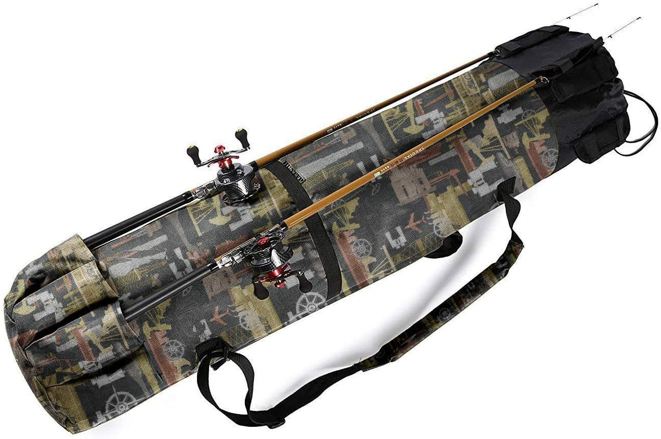 Canvas Fishing Rod and Reel Organizer Travel Carry Case - Holds 5 Poles and Tackle - Peak Performance Outfitters