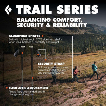Black Diamond Trail aluminum trekking poles with FlickLock adjustment
