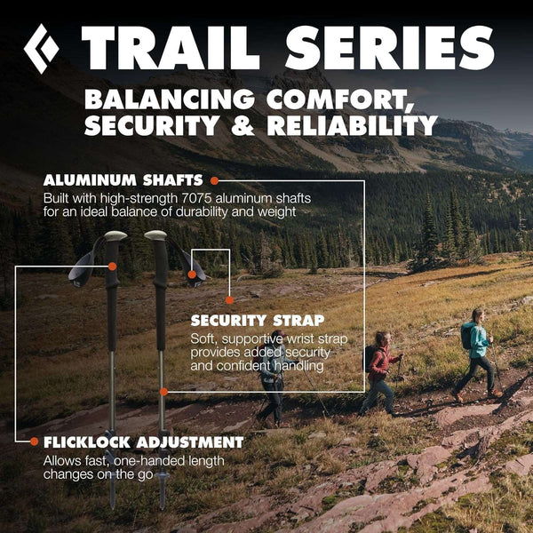 Black Diamond Trail aluminum trekking poles with FlickLock adjustment