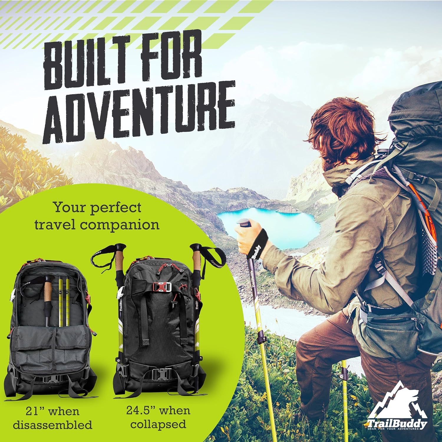 TrailBuddy trekking poles collapsed alongside carry bag