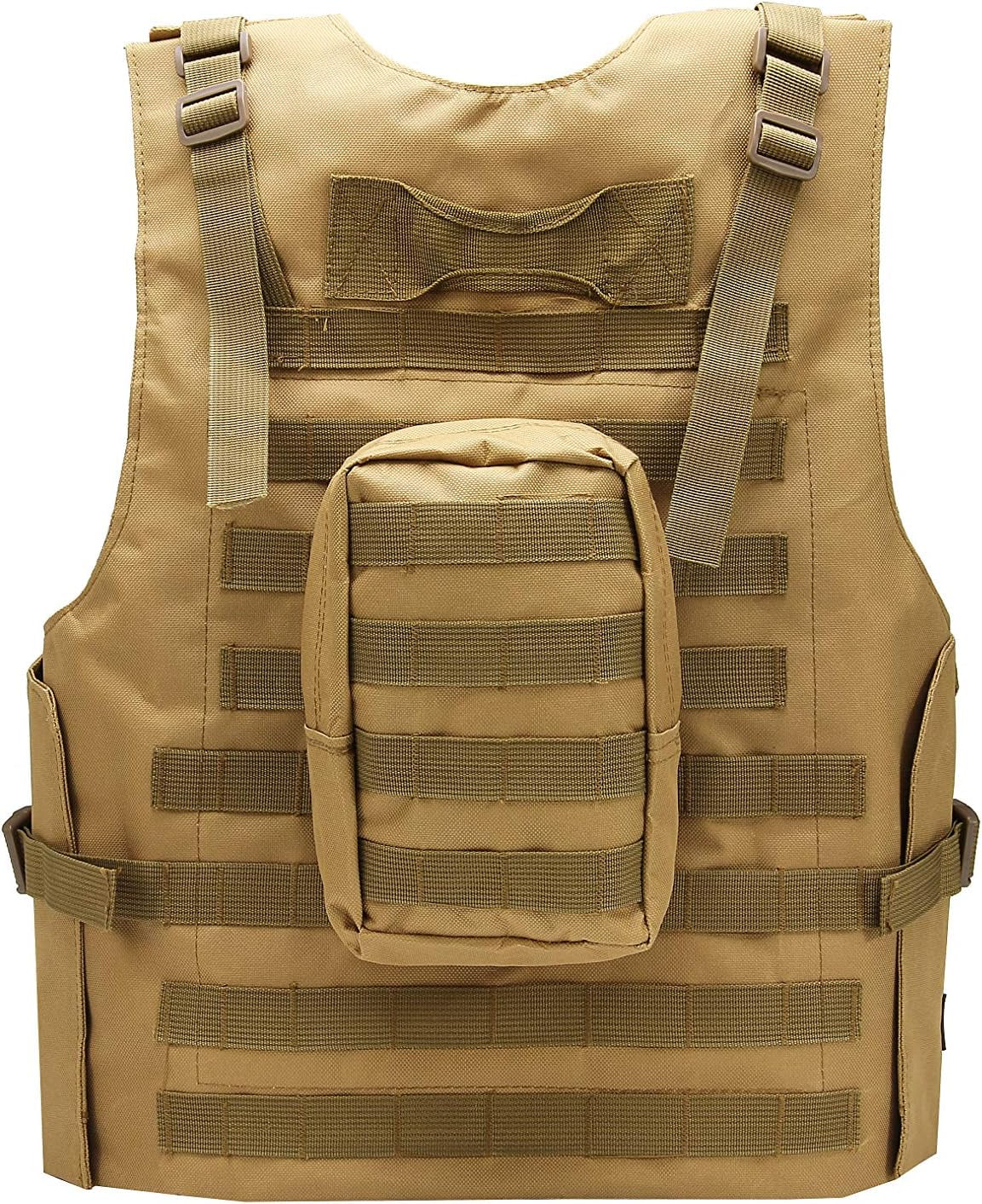 Tactical Airsoft Vest with US Flag Patch and Pouches - Brown (Small-Large) - Peak Performance Outfitters