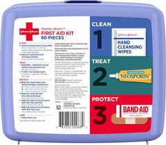 BAND-AID Brand Travel Ready Portable Emergency First Aid Kit for Minor Wound Care, Perfect for Home, Car, Travel, Camping Essentials & Outdoor Emergency Kit, 80 Pieces