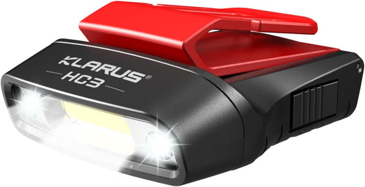 Klarus HC3 Rechargeable Motion Sensor Cap Visor Light - 100 Lumens COB LED Clip on Hat Light - Headlamp Flashlight with Red Light for Fishing Running Camping Reading