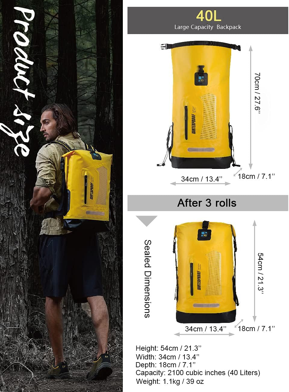 Waterproof Floating Dry Backpack with Dry Sack - Available in 20L, 30L, 40L - Ideal for Men, Backpacking, and Kayaking - Peak Performance Outfitters