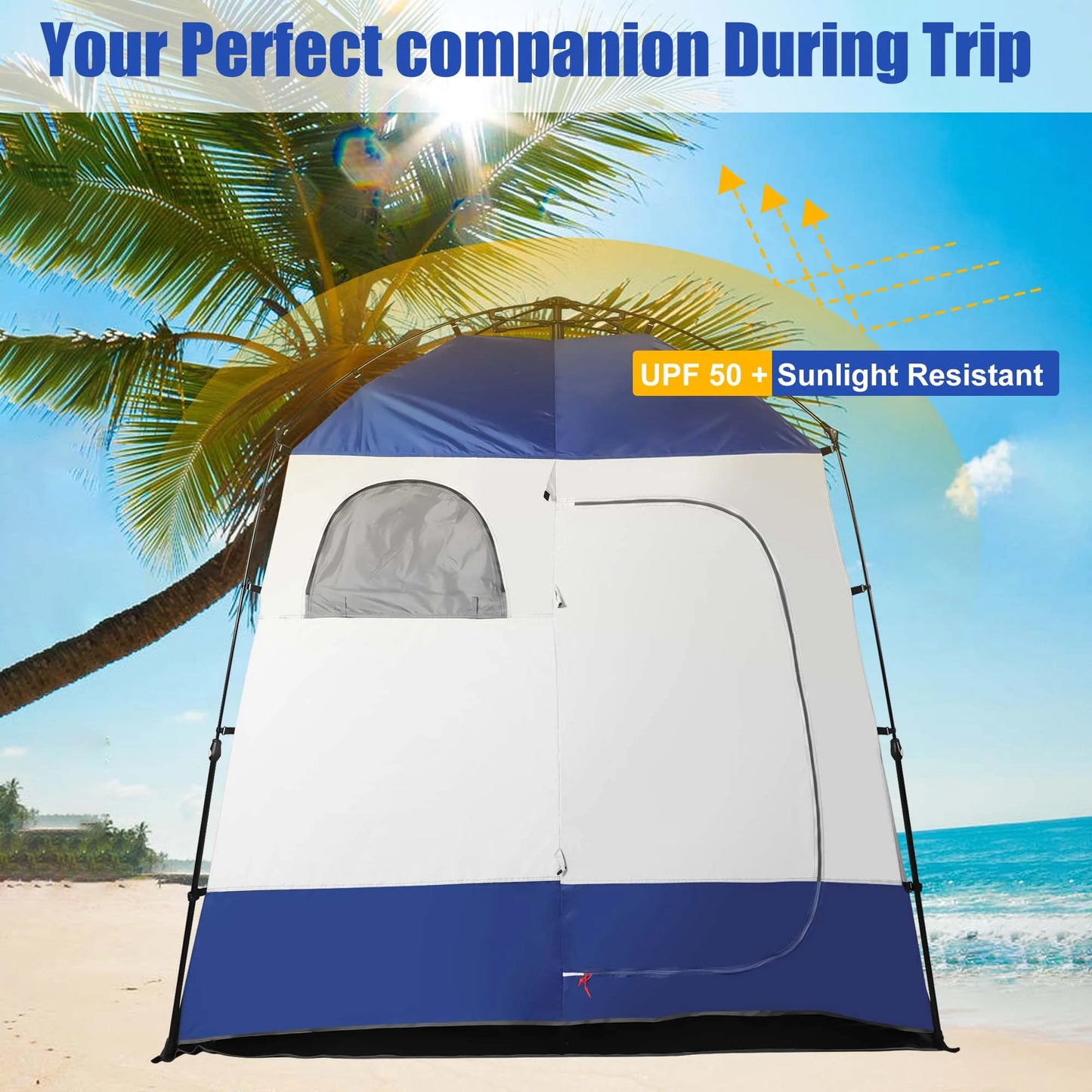 Outdoor Camping Shower Tent with Oversized Space and Privacy, Portable Changing Room with Floor, Easy Setup Privacy Shelter for Camping - 2 Rooms Toilet Tent - Peak Performance Outfitters