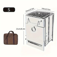 Portable Stainless Steel Wood Stove with Foldable Design and Mini Charcoal Grill - Peak Performance Outfitters