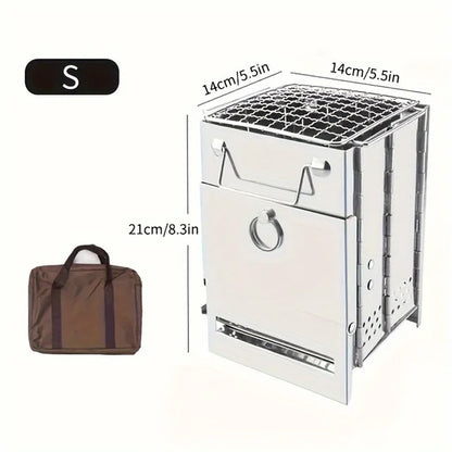 Portable Stainless Steel Wood Stove with Foldable Design and Mini Charcoal Grill - Peak Performance Outfitters