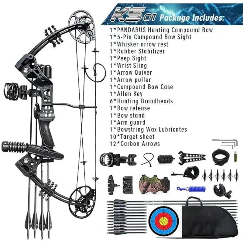 PANDARUS Compound Bow Set - Adjustable Draw Length, 15-45 lbs for Beginners and Teens, Right-Handed, 320 FPS Speed - Peak Performance Outfitters