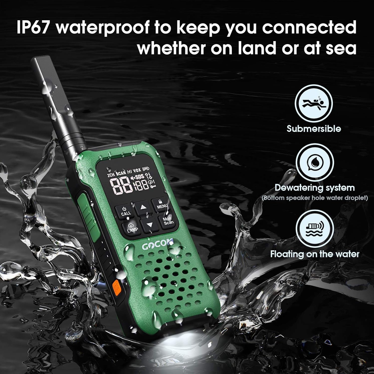 G9 IP67 Waterproof Two Way Radios with NOAA Weather Alert, SOS Emergency Lamp, Long Range, and Rechargeable Batteries - 6 Pack - Peak Performance Outfitters