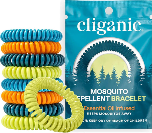 Cliganic 10 Pack Mosquito Repellent Bracelets for Adults & Kids - Natural Deet-Free Bands, Individually Wrapped