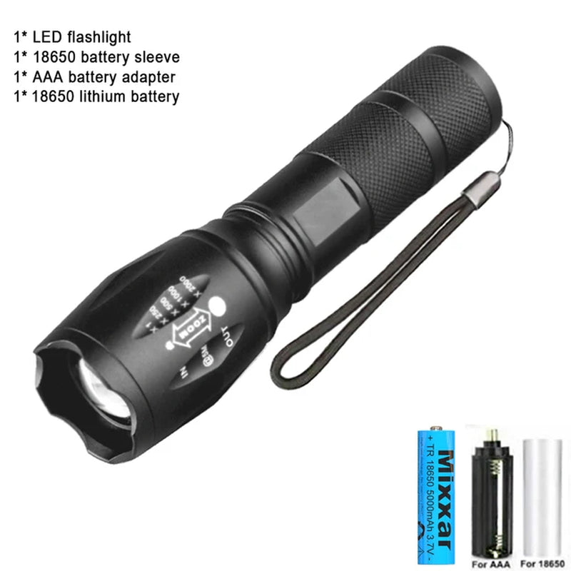 Portable LED Flashlight with T6 Bulb and 18650 Rechargeable Battery for Outdoor Camping - Peak Performance Outfitters