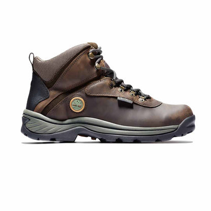 Timberland White Ledge hiking boot side profile showing mid-top ankle height and tread pattern