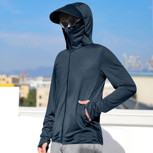 UPF 50+ Sun Hoodie for Men — Lightweight Moisture-Wicking Full Zip Sun Protection Shirt