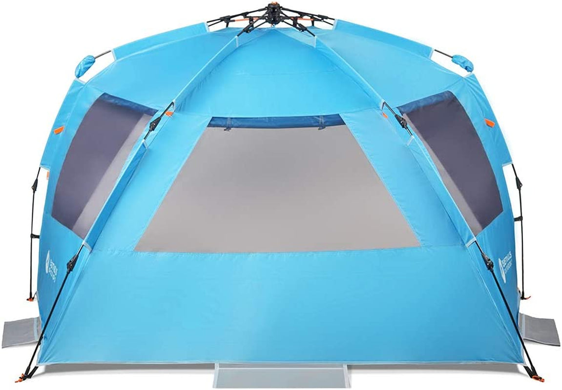 XL Beach Tent with Extended Zippered Porch for 4-6 Person Sun Shelter, UPF 50+, Instant Shader Dark Shelter, 99 Wide - Pacific Blue - Peak Performance Outfitters