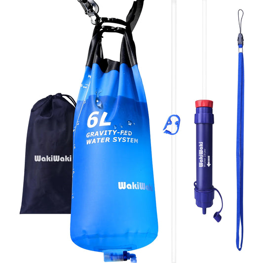 Gravity Water Filter with 0.1 Micron Purification - 6L Capacity, Adjustable Strap, Storage Bag - Ideal for Camping and Group Survival - Peak Performance Outfitters