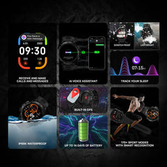 CARBINOX Blaze Smart Watch with GPS – Rugged Fitness Trackers, IP69K Waterproof, 170+ Sports Modes, Gorilla Glass, Make/Receive Calls, Android & Ios Compatible