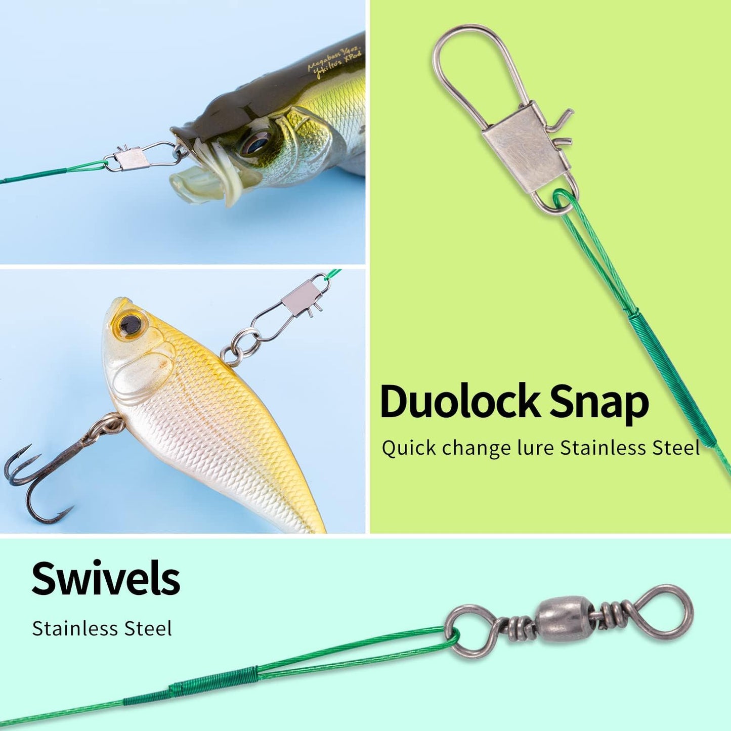 Stainless Steel Fishing Leaders with Swivels Snap Kits for Saltwater, Freshwater - 3 Sizes - Peak Performance Outfitters