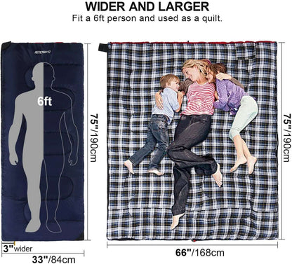 Cotton Flannel Sleeping Bag for Camping Backpacking,4 Season Adults Cold Weather Envelope Sleeping Bags with 2/3/4Lbs Filling