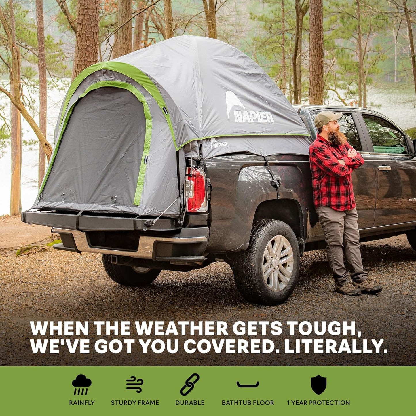 Backroadz Truck Bed Camping Tent with Waterproof Coating - Comfortable and Spacious 2 Person Tent for Full Size and Long Beds - Peak Performance Outfitters